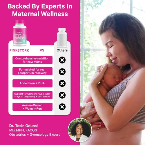 Miniatura 3 de Pink Stork - Postnatal total+ DHA: Vitaminas de apoyo para el posparto y lactancia, nutrientes para la mamá y el bebé, vitaminas prenatales