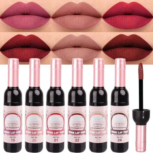 Miniatura 12 de evpct Tinte de Labios Mancha de Vino Juego de 6 Colores de Larga Duración Impermeable, Rosa cálido neutro Marrón nude Arándano profundo Malva rosa