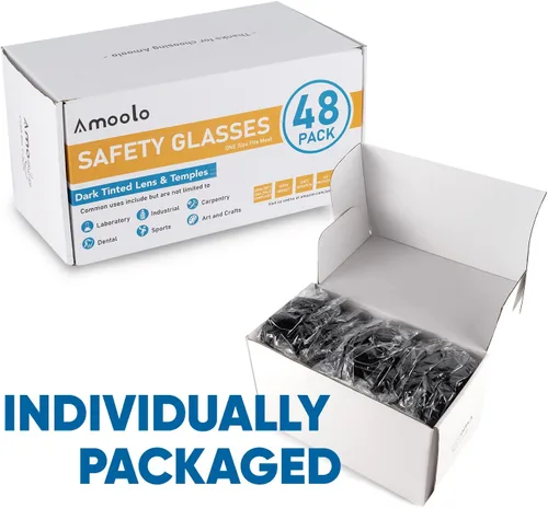 Miniatura 7 de amoolo Gafas de seguridad teñidas a granel de 24, gafas de sol protectoras, lentes de humo oscuro para protección UV, protección ocular resistente a