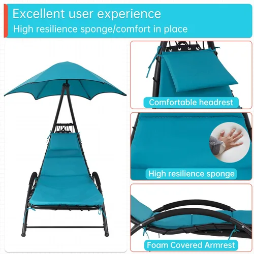 Miniatura 6 de Silla de descanso, silla de patio, hamaca columpio, silla reclinable, soporte de arco con toldo impermeable, cojín extraíble y reposacabezas