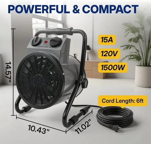 Miniatura 2 de NORTHSKY Calentador eléctrico de garaje de 1500 W con ángulo ajustable de 90°, termostato, calentamiento rápido, protección contra
