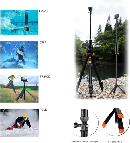 Miniatura 5 de Palo Selfie Flotante para GoPro Hero 13 12 11 10 9 8 7 Mini Max Fusion Session, DJI OSMO Action 6 5 Pro 4, AKASO EK7000 V50, palo monopod
