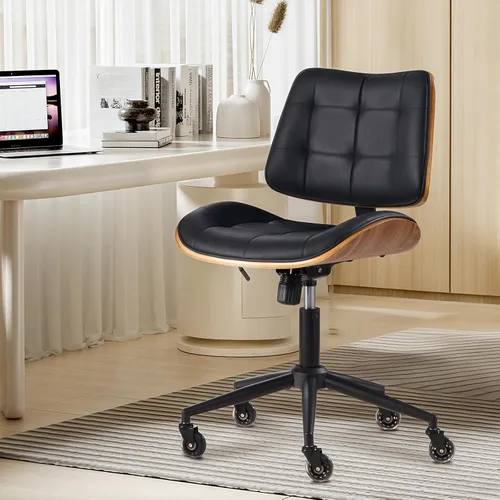 Miniatura 11 de BV Silla de escritorio sin brazos con ruedas, silla giratoria de 360 grados para oficina en casa, sin brazos, silla de trabajo de altura ajustable