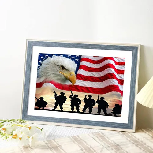 Miniatura 4 de Maripabon Kits de pintura 5D por números, bandera nacional, águila, militar, diamante completo, kit de arte de diamantes redondos, arte patriótico