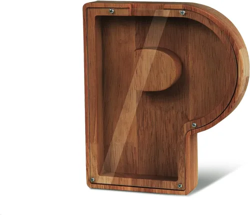 Miniatura 49 de Alcancía con nombre personalizado, 26 letras láser con texto personalizado, banco de monedas de madera, significado educativo, alcancía con nombre