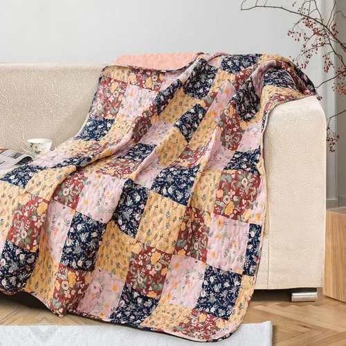 Miniatura 15 de Lujo Reversible 100% algodón clásico Boho a rayas a cuadros Cobija 60 x 50 pulgadas se puede lavar a máquina y secar en secadora, Algodón, Patrón 3