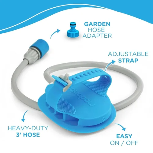 Miniatura 5 de Aquapaw Cepillo de baño 5 en 1 para caballos y perros y peine de curry – Silicona azul XL – Incluye accesorio de manguera de ducha de 3 pies