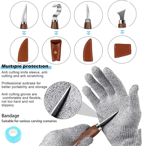 Miniatura 4 de Kit de tallado de madera, 26 herramientas de tallado de madera con 4 cuchillos de tallado de madera, 4 cuchillos de detalle, 10 bloques de tilo