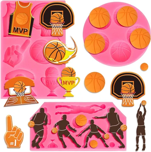 Whaline 3 paquetes de moldes de fondant de baloncesto con temática deportiva, moldes de silicona, moldes de caramelo de chocolate para cocina,