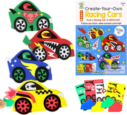 Miniatura 8 de VKPI Kit de regalo de 4 piezas de espuma EVA, creativo para hacer tus propios autos, proyectos de manualidades de papel de espuma de dibujos Coches