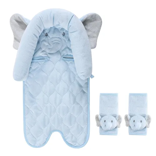 Hudson Baby Funda unisex para asiento de coche y correas para bebé, elefante azul, talla única