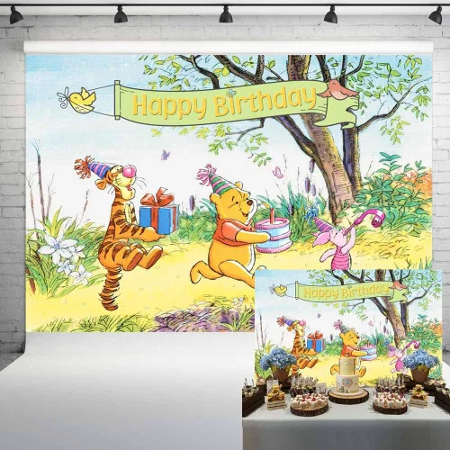Miniatura 4 de Fondo de acuarela Pooh Bear para primer cumpleaños, fondo de árbol de primavera de Winnie y amigos, decoración de segundo cumpleaños para niños