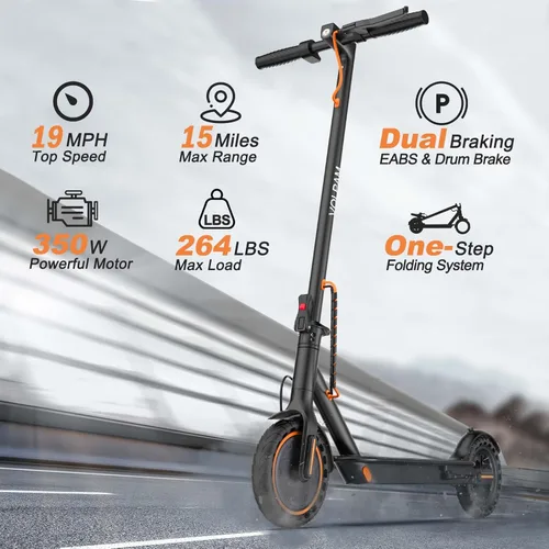 Miniatura 2 de VOLPAM Adult Electric Scooter, 250W/350W/500WMotor, 8.5"/10" Solid Tires, 10/19/22Mph, 32/28/23/21/18/16/10Miles Max Range, Dual Braking Naranja