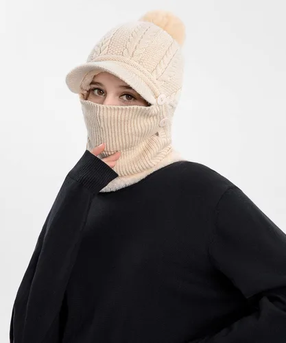 Miniatura 7 de HUAMULAN Gorro de invierno de una pieza para mujer, pasamontañas de forro polar, pasamontañas, máscara facial, bufanda, orejeras, esquí, nieve