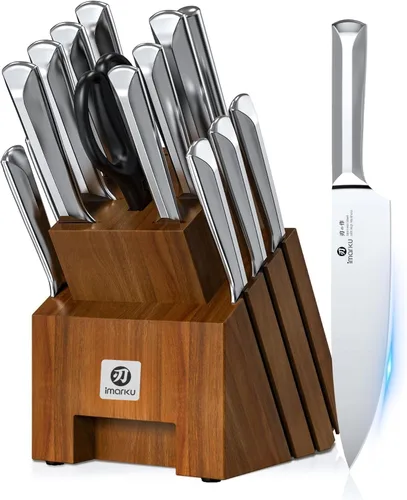 Miniatura 13 de imarku® Juego de cuchillos, juego de 14 piezas para cocina con bloque, juego de cuchillos de cocina de una pieza premium con afilador, juego