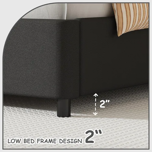 Miniatura 5 de BarnFurin Base de cama individual, cama de plataforma tapizada con cabecera de nube, marco de cama moderno con diseño suave anticolisión, no Negro