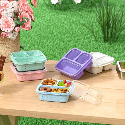Miniatura 7 de Cajas de aperitivos (paquete de 3) – Cajas Bento apilables con 3 compartimentos, recipientes de preparación de comidas reutilizables, recipientes