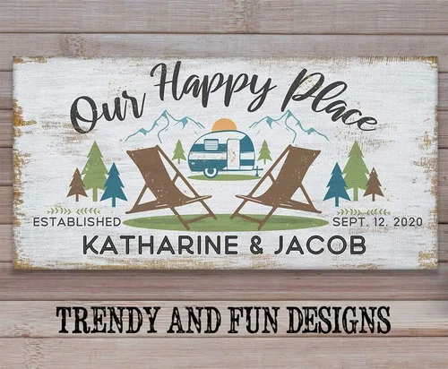 Miniatura 6 de Lone Star Art Personalized Camping Couple Canvas Wall Decor 12x24 Ready to Hang Rustic Camper Mountain Forest Adventure Artwork RV Travel Trailer