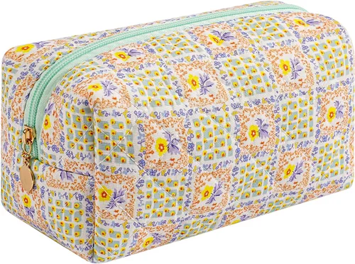 Miniatura 9 de Bolsa de maquillaje de viaje para mujeres y niñas, bolsa de maquillaje con cremallera, flores florales, organizador de maquillaje, bolsa de tela