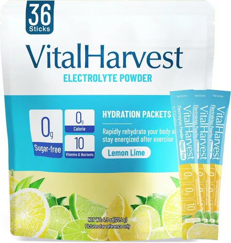 VitalHarvest 36 sobres de electrolitos en polvo sin azúcar, paquetes de hidratación, bebida líquida de electrolitos para IV diaria, con sabor a lima