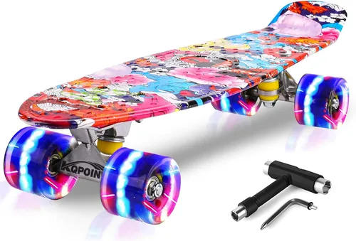 Miniatura 11 de Patinetas, Monopatín Completo de 56 cm, Mini Cruiser para Niños, Niñas, Adolescentes Principiantes con Ruedas de Luces Intermitentes Coloridas