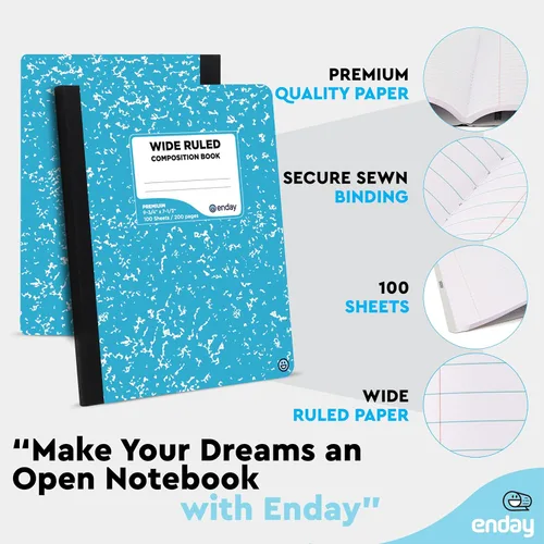 Miniatura 2 de Enday Cuadernos de composición de papel de rayas anchas, fundas de cuaderno de composición de mármol de colores, 100 hojas (200 páginas), libros
