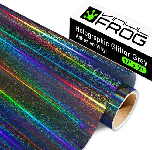 VINYL FROG Rollo de vinilo adhesivo holográfico de 12 pulgadas x 5 pies, vinilo permanente color gris brillante, arco iris, vinilo para cortar