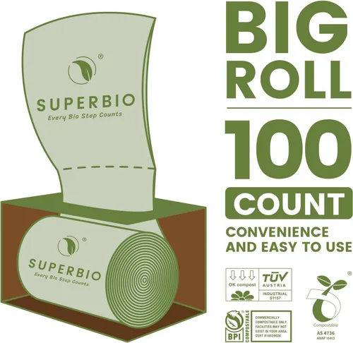 Miniatura 3 de SUPERBIO Bolsas compostables para residuos de alimentos de 2.6 galones, 100 unidades, 1 paquete, bolsas de desechos de alimentos con parte superior
