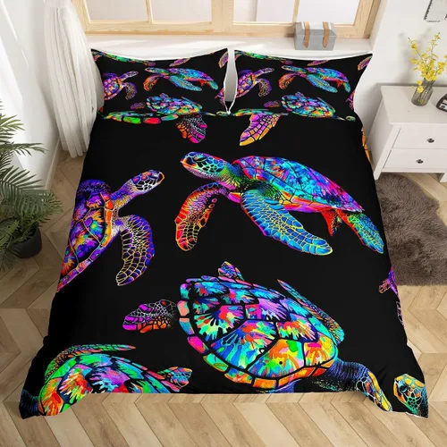 Miniatura 15 de Juego de funda de edredón de tortuga marina para niños, niñas, adolescentes, decoración de habitación, reptil, tortuga, juego de funda de edredón