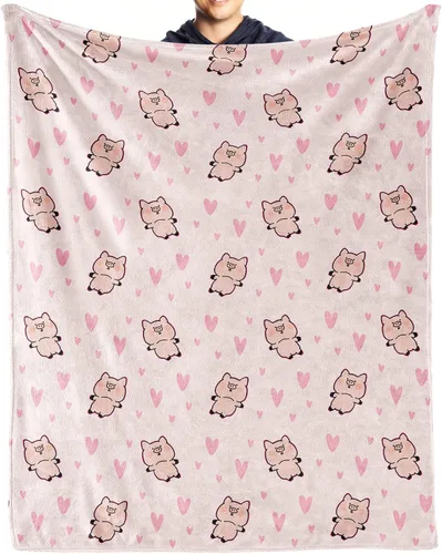 Miniatura 12 de Manta de cerdo para regalo, manta de franela polar de 50 x 60 pulgadas, suave para niñas, niños y adultos, ligera, cómoda, cálida manta con temática