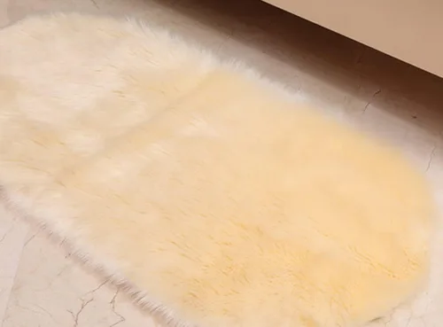 Miniatura 4 de CHITONE Alfombra ovalada de piel de oveja sintética, grande y larga, manta decorativa de piel sintética para cama, alfombra, tapete para sofá, Beige