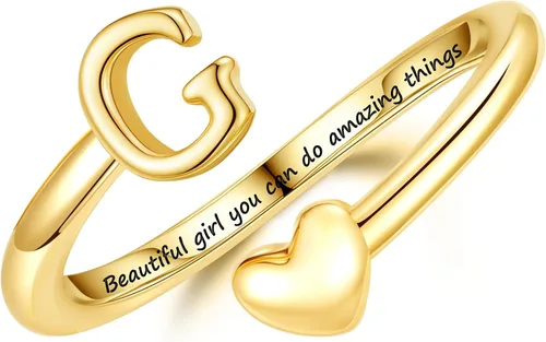 Miniatura 13 de Turandoss Regalos para el día de San Valentín para adolescentes, anillos de oro para niños, chapados en oro de 14 quilates con inicial para letra A