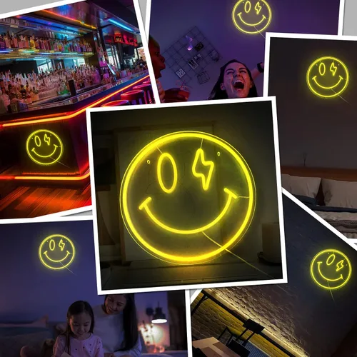 Miniatura 2 de Letrero de neón con cara sonriente, luz de neón LED para decoración de pared, letreros iluminados por USB, letrero de neón amarillo sonriente