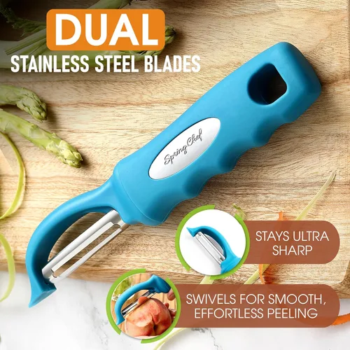 Miniatura 2 de Spring Chef Peladores giratorios de patatas de acero inoxidable para cocina, apto para lavavajillas, pelador de verduras para cocina con mango