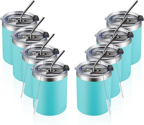 Miniatura 5 de MEWAY Paquete de 8 tazas reutilizables aisladas de acero inoxidable de 12 onzas, taza de café duradera de doble pared, capa en polvo, para café