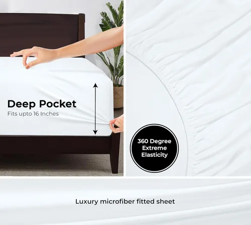 Miniatura 3 de Royale Linens Paquete de 2 sábanas bajeras, sábanas elásticas, sábana bajera individual XL, suave y transpirable, microfibra 1800, resistente a