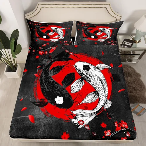 Miniatura 2 de Feelyou Juego de sábanas de Taichi para niños, tamaño individual, juego de sábanas Ying Yang con peces dorados, juego de ropa de cama para niños