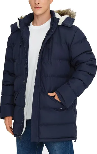 Abrigos largos de invierno para hombre, cálidos, resistentes al agua, inflados, con capucha, cortavientos, aislados, chaquetas acolchadas Azul