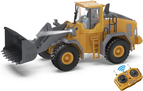 Miniatura 10 de KIDMARKT Juguete grande de excavadora de control remoto de 21 pulgadas con cubo de metal y hoja topadora, juguetes de excavadora RC de 15 canales