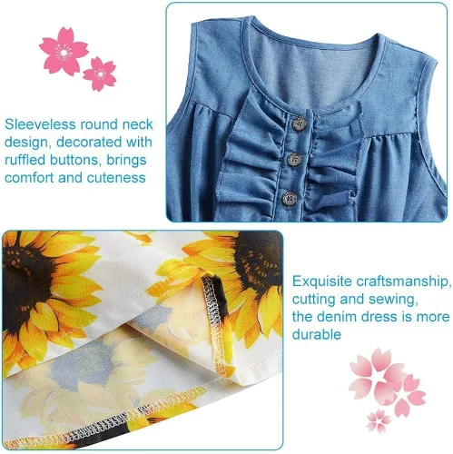 Miniatura 7 de Enlifety - Vestidos de princesas para niñas pequeñas, sin mangas, blusa de mezclilla y faldas de tutú con estampado floral, vestido de verano de una