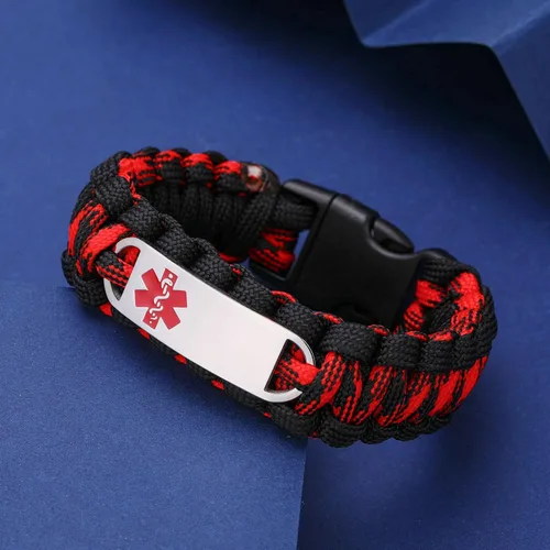 Miniatura 18 de Pulsera de alerta médica Paracord para hombres y mujeres Pulsera de identificación médica de acero inoxidable con hebillas de liberación lateral
