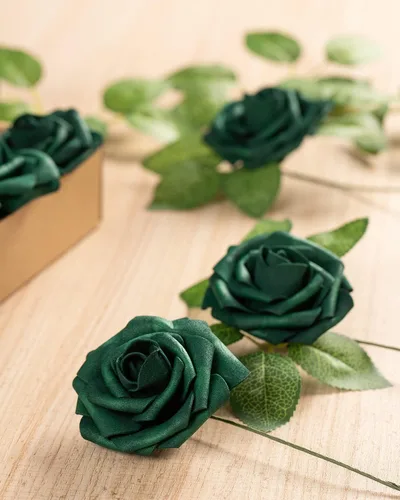 Miniatura 2 de DuHouse 25 Piezas Rosas Artificiales Flores Rosas Falsas con Tallos Flores de Espuma de Tacto Real para Bricolaje Ramo de Boda Fiesta Centro de Mesa