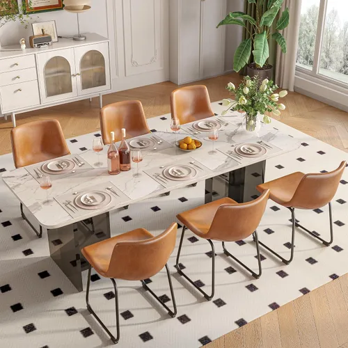 Miniatura 16 de REONEY Juego de 2 sillas de comedor, sillas de comedor sin brazos de piel sintética con respaldo, silla moderna de cocina comedor de 18 pulgadas