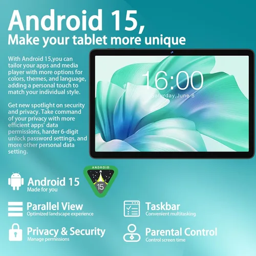 Miniatura 2 de 2025 Tableta Android 15 de 10.1 Pulgadas con Teclado y Ratón, Tabletas de Ocho Núcleos con Expansión de 22GB+128GB+1TB, Batería Grande de 8000mAh