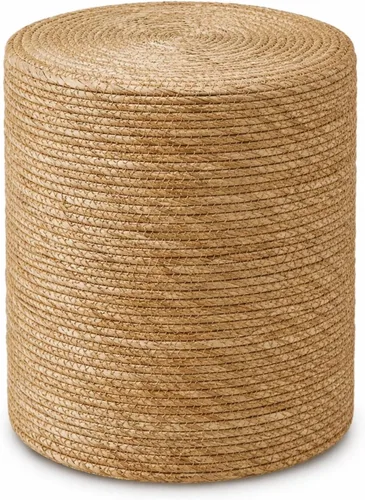 Wimarsbon Taburete de pie de hierba marina natural, otomana redonda tejida a mano, para sala de estar, asiento al aire libre (natural)