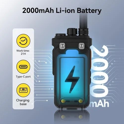 Miniatura 4 de Retevis RB26H Walkie Talkies de largo alcance con auricular, radio de 2 vías con cargador de 6 vías, pantalla oculta, 21 horas, NOAA, capacidad