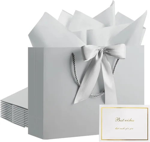 Miniatura 21 de PASEOTA Bolsas de regalo de 12.6" a granel, 10 bolsas de regalo con 20 papeles de seda y 10 tarjetas de felicitación, bolsa de lujo con asas