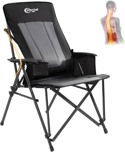 Portal Silla de camping con soporte lumbar para adultos, plegable, portátil, respaldo alto, de gran tamaño, 400 libras