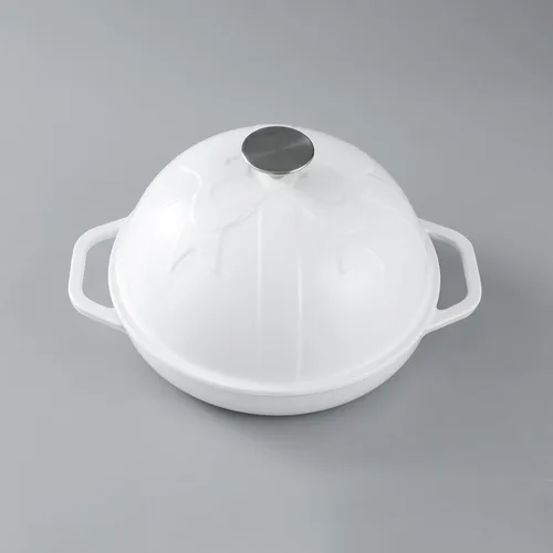 HAWOK Horno de pan de hierro fundido con tapa Cloche, diámetro 9.8 pulgadas/9.8 in, 1.5 cuartos de galón, bandeja para hornear de masa madre, blanco