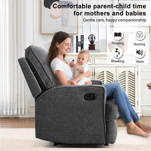 Miniatura 4 de INZOY Sillón reclinable manual con respaldo más grueso, sillón manual de tela suave con cojín acolchado, sofá reclinable resistente para sala de Gris